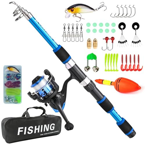 Kit De Pêche pour Enfants, Canne À Pêche Et Moulinet pour Enfants, Kit De Démarrage pour Enfants 1,8 M avec Moulinet Et Leurres, Canne À Pêche Télescopique, Kit De Canne À Pêche pour Enfants