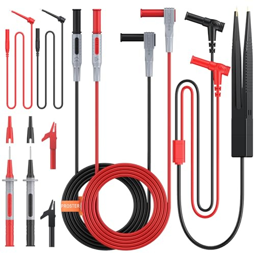 Proster Multimeter-Messleitungs-Set, Multimeter, elektrisches Testset mit Krokodilklemmen, Testhaken, Prüfspitzen, Pinzette, Premium-isoliertes Multimeter-Tester-Zubehör, 9-teilig