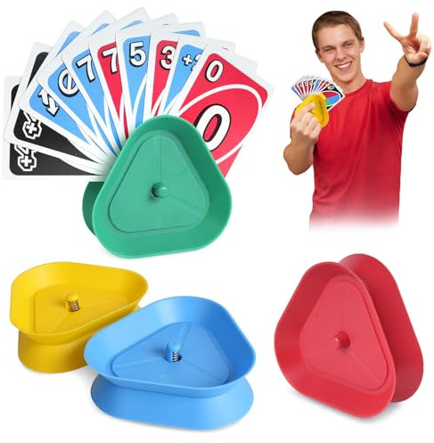 Kolamom 4 Stück Kartenhalter Kinder, Dreieckiger Spielkartenhalter, Freisprech Karten Halterung Kunststoff, für Senioren Erwachsene Kinderspielkartenhalter, Rot, Blau, Grün, Gelbe