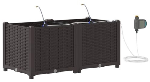 vidaXL Conjuntos de macetas de jardín marrón de con Sistema de riego automático. 2 Piezas, rectangulares, Resistentes a UV Interior y Exterior. Caja Moderna para Plantas, Ideal para t