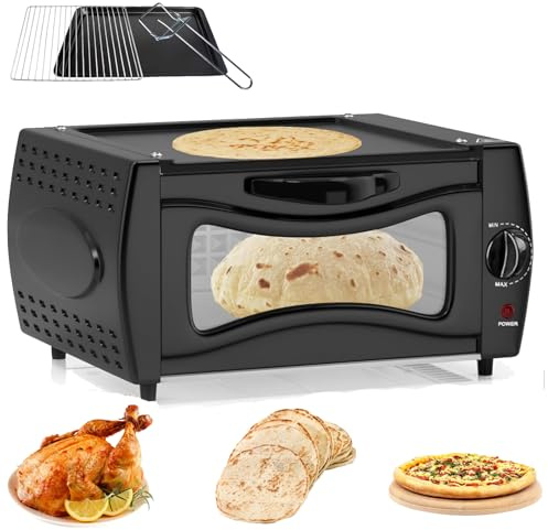 Elektrisk tandoorugn, 2-i-1 pizzamaskin, 2 100 W mini tandoori-ugn, 15 l kapacitet, temperaturkontroll 177 °C (400 °F) för rostning, bakning och grillning