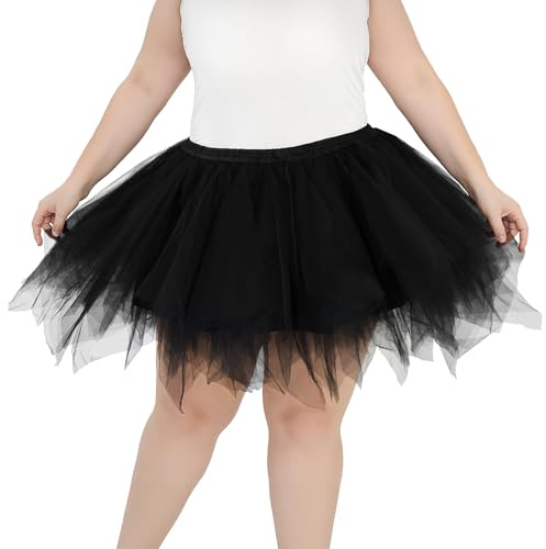 TRIWORKS Plus Size Black Tutu Adult Women Ballet Bubble Tulle Skirt for Dance Layered Tulle Petticoat Halloween Tutu XL