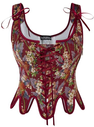 SCARLET DARKNESS Corsé Renacentista para Mujer con Cuello Cuadrado Top de Corsé con Cordones Floral Cosplay Pirata Bustier, Floral Rojo, 46