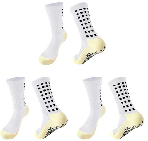 Skythrive Chaussettes Antidérapantes Foot Lot de 3 Paires pour Homme et Femme - Chaussettes Sport Antidérapantes pour Football, Basketball, Course à Pied, Blanc, 39-46