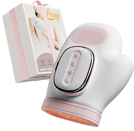 Prisag Masajeador de Manos Eléctricos Inalámbrico con Calor y Compresión, Masaje Dedos, Muñecas y Palma, 3 Modos 5 Niveles, Regalo para Hombres y Mujeres, Relaja las Manos, Pink