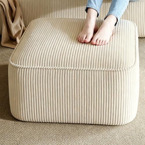 YITAHOME 29 Inch Cloud Modular Sofa Ottomans Corduroy for Living Room Bedroom, No Assembly Needed, Milky White
