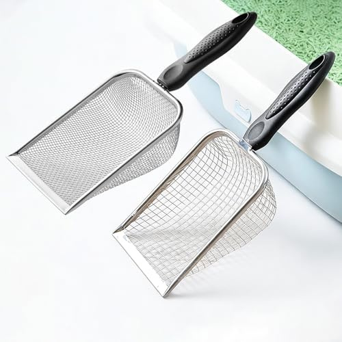 2 palas de acero inoxidable – Pala para arena para gatos – Pala para caca de pollo, 4 Micro & 8 Micro Palas para excrementos de pollo para establo, Metal Fina Arena Scoop para excrementos de reptiles