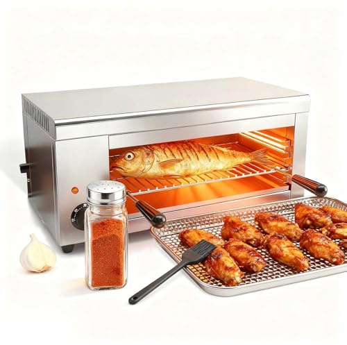 Electric Grill & Salamander Broiler, 2000W Stainless Steel, Wall Mount/Tabletop, Removable Oil Tray, Adjustable Temp 50-300°C for Perfect Steaks & Sandwiches