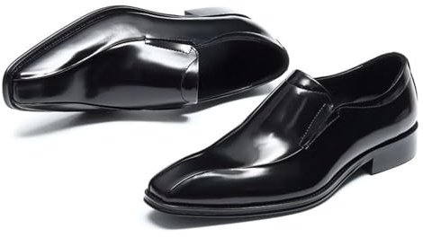 Generico Uomo Punta Appuntita Scarpe da Ufficio da Business Tacco Basso A Blocco Mocassini Eleganti Scivolare su Scarpe Formali,Nero,38 EU