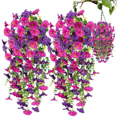 Gzadii petunior konstgjorda blommor realistiska 2 stycken konstgjorda blommor | Realistiskt utseende petunior för utomhusbruk terrass balkong gård bakgård inomhus bröllop