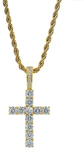 TOPGRILLZ Cross Necklace for Men Gold Necklace for Women Gold Jewelry 14K Silver Plated Solid Iced Cubic Zirconia Stainless Steel Pendant Chain