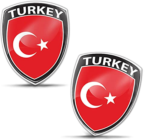 Biomar Labs® 2 x 3D Silicone Adesivi Resinati Bandiera Nazionale della Turchia Turkey Emblema per Auto Moto Finestrìno Scooter Bici Motociclo Tuning F 113