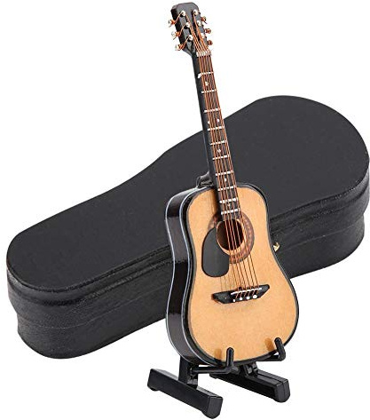 Décoration de Modèle de Guitare, Modèle de Guitare Miniature en Bois de Simulation Mini Modèle D'instrument de Musique Décoration Domestique de Bureau avec Support pour Enfants Bureau(10CM)