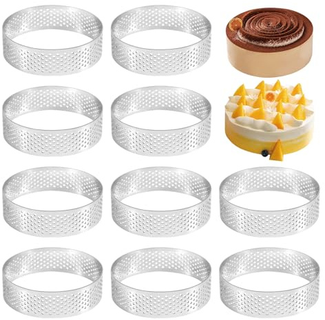 Happysnow Juego de 10 anillos para tartas de acero inoxidable con perforación, 10 cm de mousse de cocina y herramientas para moldes de tartas