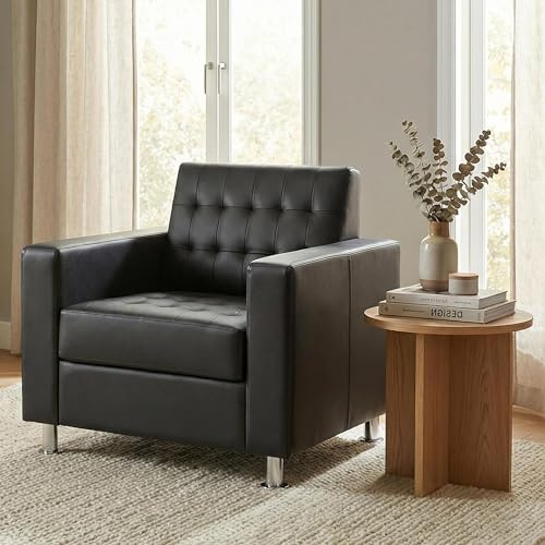 Sillón Kunda-AM, sillón de club, silla de salón, piel sintética, pies de metal - negro