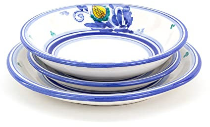 CEAR ceramiche - Set di 3 piatti in ceramica siciliana di Caltagirone con decoro Blu