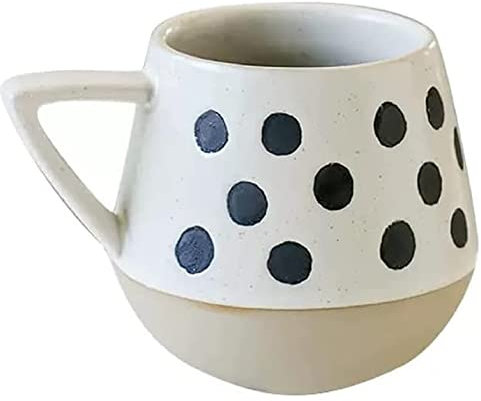 FülleMore Kaffeetasse retro handgemachte Keramik Bürotasse 400ml Kaffeebecher Trinkbecher Teetasse Porzellantasse Geschenk für Frauen, Mädchen, Freund,Oma, Ehefrau, Tochter (Punkt)