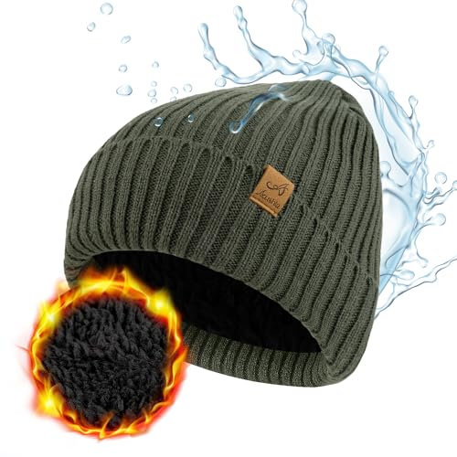 ACUSHLA wasserdichte, Winddichte Beanie Mütze, Winter Warme Unisex Wintermütze Strickmütze Dehnbare Weiche Wollmütze mit Bündchen und Dickem Warmem Futter Geschenk für Freundin männer Frauen