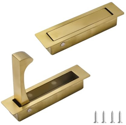 UFURMATE encastré porte de montage, 2PCS 304 poignée de porte en acier inoxydable brossé montage encastré poche matériel de porte poche bord de porte pour poche de placard (or brossé)
