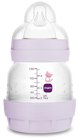 MAM Biberon Easy Start 130 ml, Biberon anticolica per allattamento misto che riduce le bolle d'aria e il rischio di coliche, Accessori neonati autosterilizzanti e con tettarella misura 10 Rosa