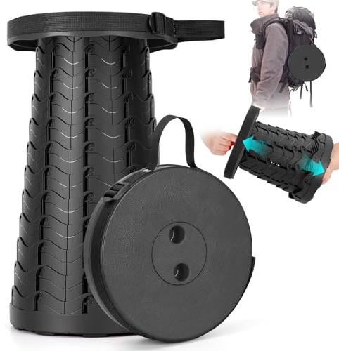 Qiguet Collapsible Stool, Folding Chair - Upgraded Portable Chair with Load Capacity 400lbs, Portable Stool for Camping Fishing Hiking - Folding Tool with Carrying Straps,Gifts for Fisherman (Black)