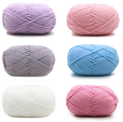Cotone per Uncinetto, 6 Pezzi Filato per Uncinetto, Gomitolo di lana pastello, 50g Filato per Maglieria a Mano Filato di Cotone, 6 Colori Pacco di Lana Acrilica, per Uncinetto e Artigianato
