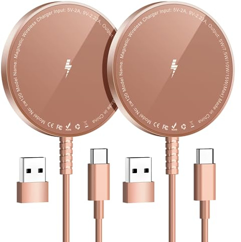 Magnetisk Induktiv Laddningsstation Snabb Trådlösa laddare Kompatibel med Phone 17 Air 16e 16 15 14 13 12 (2st Roséguld)