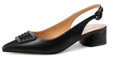QUEEN HELENA Décolleté con Tacco Basso Scarpe Eleganti a Punta Chiusa con Cinturino Donna ZM9963 (Nero Pu, Sistema Taglie Calzature EU, Adulto, Donna, Numero, Media, 38)
