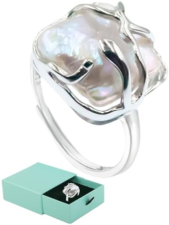 IPNSDON 1 pièce Bague en argent à perles irrégulières pour femmes, élégante bague à perles baroques en argent sterling 925 avec 1 boîte cadeau, bague à la mode et personnalisée pour les anniversaires