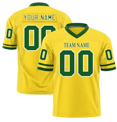 Personalisiert American Football Trikot für Herren Damen Jugend Vorschule Personalized Printed Team Name Number Logo Custom Football Jersey Schnelltrocknend Atmungsaktiv Gelb