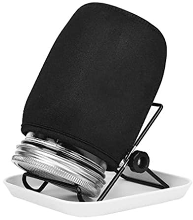 Kit de tarros de germinación de semillas, frascos de boca ancha, kit de cultivo de brotes de frijoles con tapas de acero inoxidable + soportes + mangas opacas y bandeja de drenaje para semillas