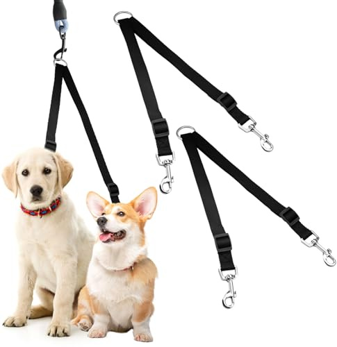 Double Ended Lead for Dogs 2pcs Adjustable Double Dog Lead for Walking 2 Dogs Dog Split Leads Black