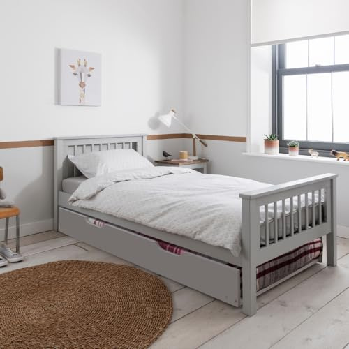 Noa and Nani Hampshire Single Bed Frame with Spacesaver Pull-Out Trundle in Grey