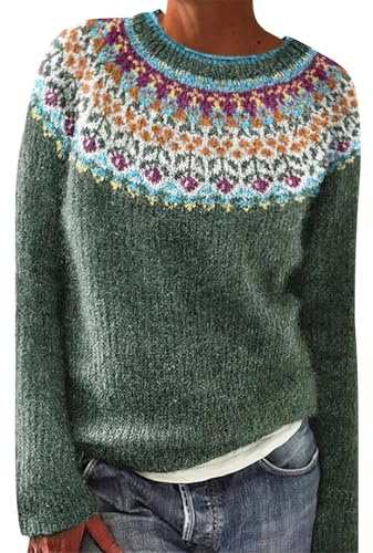 Maglione Donna Lana Invernale Elegante Maglioni Norvegese Girocollo Maniche Lunghe Maglione Lavorato a Maglia Islandese Colorato Classica Maglioncino Comodo Morbido Pullover Taglie Forti Caldo