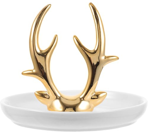 DECHOUS Plateau à Bijoux Porcelaine Céramique Dorée Porte-bagues Décoratif pour Rangement Boucles Oreilles Coupelle Multifonction pour Présentation et Décoration Maison