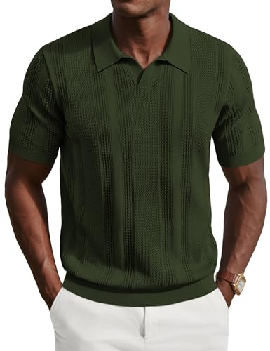 PJ PAUL JONES - Camisas polo para hombre de manga corta con cuello en V de punto para golf, verde, L