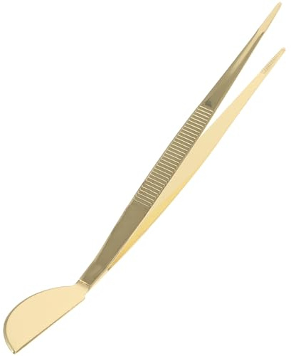 BIUDECO Pinzas para Bonsáis de Acero Inoxidable Multifunción con Raspador Dorado, Herramienta para Aflojar Tierra y Moldear Musgo, Portátil para Jardinería y Cuidado de Plantas