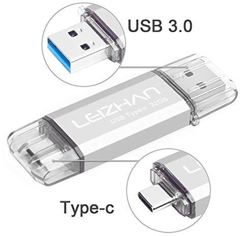 LEIZHAN Chiavetta USB Tipo C 32GB,Flash Drive USB 3.0 OTG Memory Stick per Telefono Huawei Samsung Android Tablet Mac PC-Argento