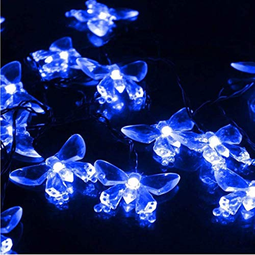 KINGCOO Guirlande Lumineuse de Papillons, Étanche 16FT 20LED Papillons Lampe Solaire Veilleuse Noël Décoratif Lumières pour Maison Mariage Jardin Porche Balcon Éclairage Décorations (Bleu)