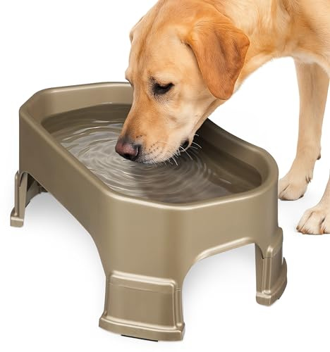 Neater Pet Brands Extra Large Water Bowl for Dogs, Elevated Outdoor Dog Water Bowl (1.25 Gallon XL Capacity), Big Trough Style Food Dish for Indoors or Outside, No Spill Large Dog Bowls, Champagne