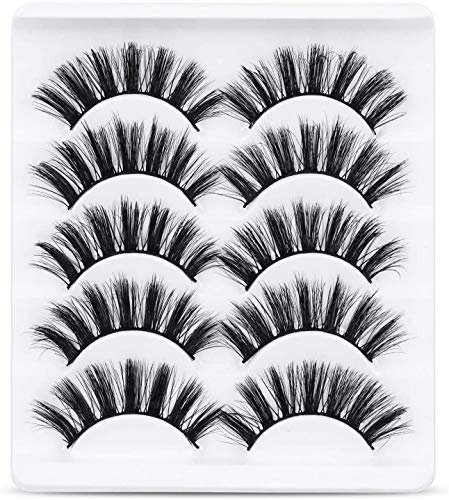 URAQT 3D Faux Cils Naturel, 5 Paires Fait à la Main Faux Cils Naturel, Professionnel Cils Réutilisable Noir Pour Femmes Maquillage