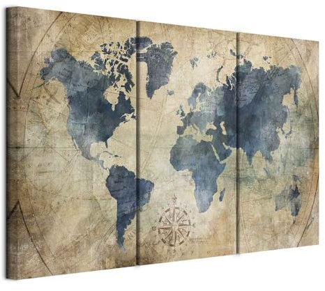 murando - Quadro Acustico Mappamondo - 135x90 cm 3 Pezzi - Schiuma acustica Quadri Moderni Grandi - Camera da Letto Matrimoniale - Stampa su Tela - Pannelli Fonoassorbenti Decorativi - Fonoassorbente