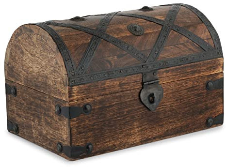 Ajuny Handcrafted Wooden Pirate Treasure Chest Jewelry Box Multipurpose Vintage Shell Strips Keepsake Trinket Storage Case Holder Necklace Earring Organizer Gift, 9x6 Inch