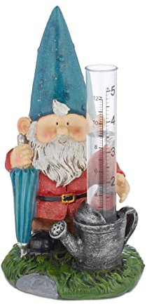 Relaxdays Regenmesser Zwerg, wetterbeständig, analoger Regenanzeiger, H x B x T: 21,5 x 10,5 x 11 cm, Gartendeko, bunt