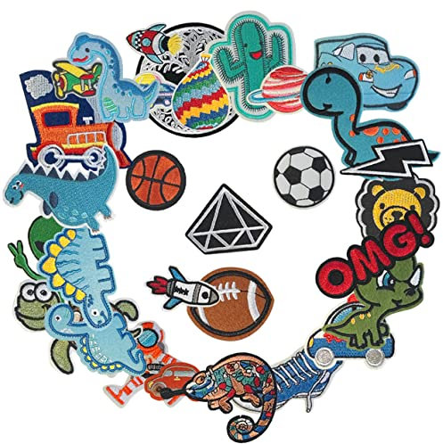 ZESION 30 Stück Aufnäher zum Aufbügeln für Jungen, bestickte Applikationen für Kleidung, Hüte, Jeans, Hosen, Jacken, Schuhe, Rucksäcke, Reparatur und Dekoration.