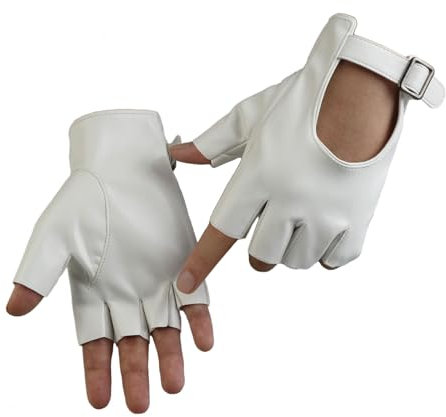 Long Keeper Fingerlose Lederhandschuhe Damen Ungefüttert Fahrhandschuhe Halbfinger Frauen Handschuhe Leder Punk Costume für Fahren Cosplay, Einheitsgröße