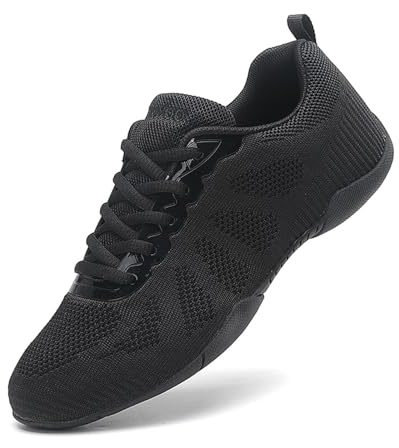 Cheerleading, skor för kvinnor, ungdomar, flickor, Cheer Trainers vita tumlande stuntskor, lätt nät, läder, yoga, gymnastik, dansskor, Svart 2, 40.5 EU