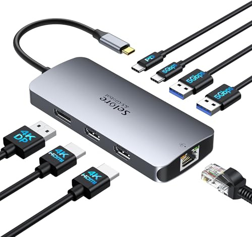 USB C Docking Station Dual Monitor, Selore Docking Station 3 Monitors Triple 4K Display with 2 HDMI, DisplayPort, 1Gbps Ethernet, 100W PD Charging, USB 3.0 Ports Adapter for Dell, HP, Lenovo,etc