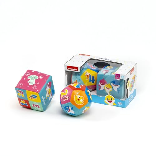 ODS - Baby Shark - Juego de Pelota y Cubo Ultra Suave, Juego de Primera Infancia para Desarrollo táctil y Visual con números, de Piel sintética, Lavable con paño húmedo, Edad Recomendada +6 Meses