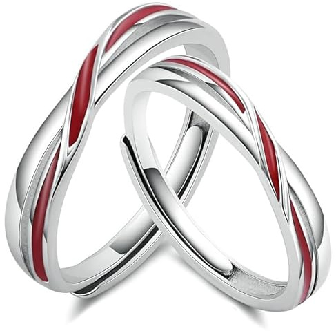 MILANG - Anillo ajustable de plata pura con hilo rojo, de boda y compromiso, regalo de San Valentín, para mujer y hombre